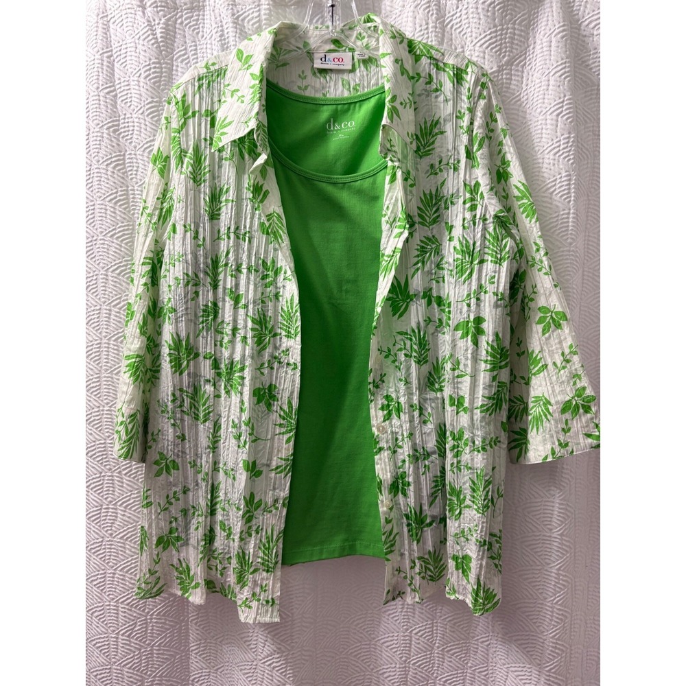 Denim‎ & Co. Leaf Print Top & Tank Set - Button Front Shirt XL